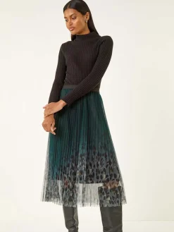 Printed Pleat Mesh Skirt*Roman Outlet
