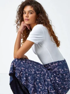 stretchy Bloemen Print Midi rok*Roman Outlet