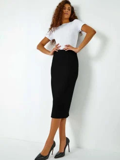 Textured Pencil Midi Stretch Skirt*Roman Discount