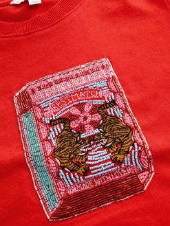 Rood - Embellished Match Box Short Sleeve Crew Neck Top*Next Outlet