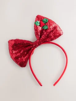 Rood - Haarband met kerststrik met pailletten*Next New