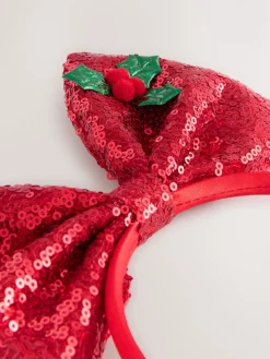 Rood - Haarband met kerststrik met pailletten*Next New