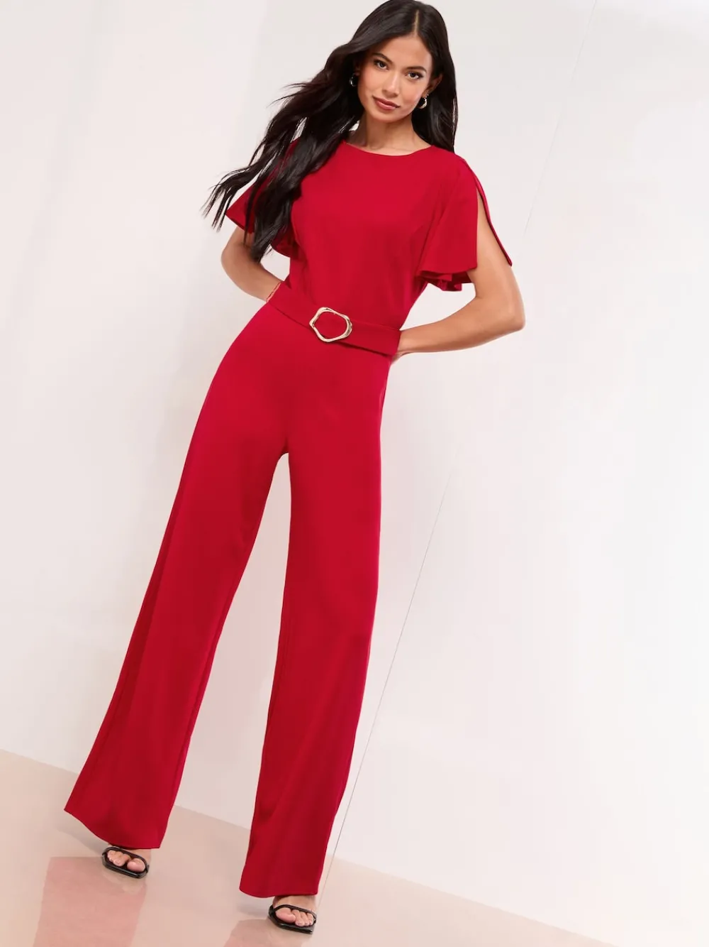 Rood - Hardware Belted Short Sleeve Jumpsuit*Lipsy Sale