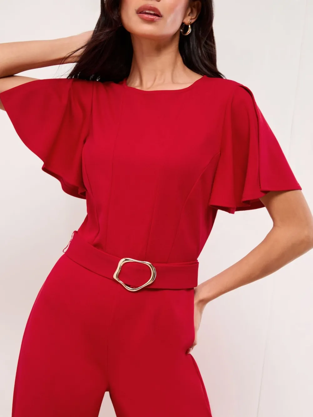 Rood - Hardware Belted Short Sleeve Jumpsuit*Lipsy Sale
