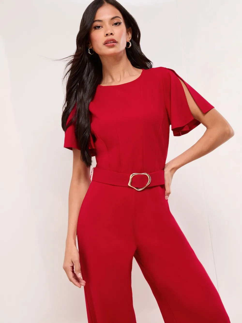 Rood - Hardware Belted Short Sleeve Jumpsuit*Lipsy Sale