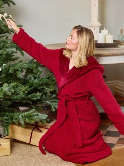 Rood - Christmas Sherpa Maxi Dressing Gown with Luxury Fleece Lined Hood*Loungeable Hot