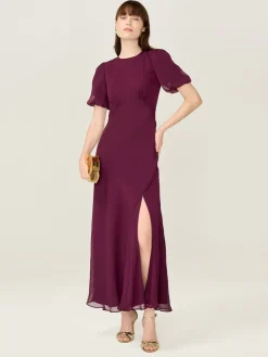 - Nola Chiffon Puff Sleeve Side Slit Maxi Dress*Omnes New