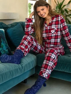 - geschenkset van behaaglijke geborsteld katoenen pyjama met ruit*Pour Moi New