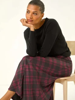 Rood - Panelled Check Midi Skirt*Roman Discount