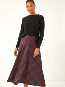 Rood - Panelled Check Midi Skirt*Roman Discount