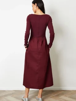 - 2-in-1 Jersey Poplin Mix jurk met schuine hals en lange mouwen*Threadbare Clearance