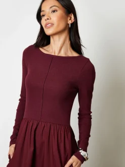 - 2-in-1 Jersey Poplin Mix jurk met schuine hals en lange mouwen*Threadbare Clearance