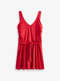 Rood - Vormgevend, buikcorrigerend zwemjurk met rokje*Next Outlet