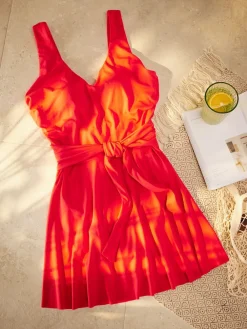 Rood - Vormgevend, buikcorrigerend zwemjurk met rokje*Next Outlet