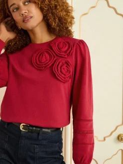 Rood corsagedetail - - Jersey sweatshirt met ronde hals*Love & Roses Discount