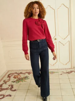 Rood corsagedetail - - Jersey sweatshirt met ronde hals*Love & Roses Discount