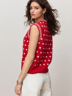 Rood met stippen - Mouwloze gebreide tanktop met wol*Next Hot