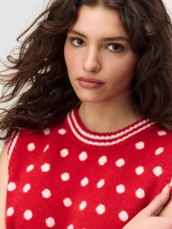 Rood met stippen - Mouwloze gebreide tanktop met wol*Next Hot