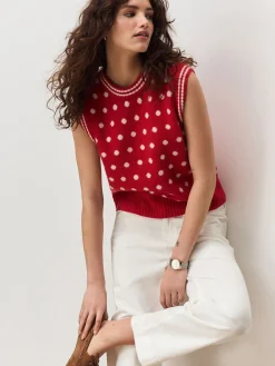Rood met stippen - Mouwloze gebreide tanktop met wol*Next Hot