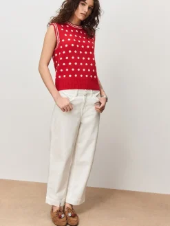 Rood met stippen - Mouwloze gebreide tanktop met wol*Next Hot