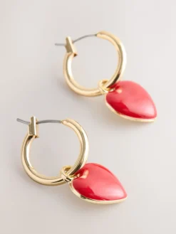 Rood/goudkleurig - Oorringen met hartje*Next Sale