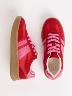 Rood/roze - Lace Up Retro Gumsole Sports Trainers*Friends Like These Outlet