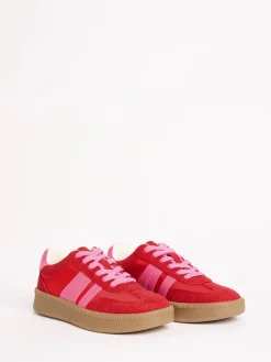 Rood/roze - Lace Up Retro Gumsole Sports Trainers*Friends Like These Outlet