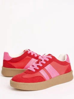Rood/roze - Lace Up Retro Gumsole Sports Trainers*Friends Like These Outlet
