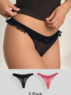 Rood/zwart - Heart Mesh Flocked Knickers 2 Pack*Next New