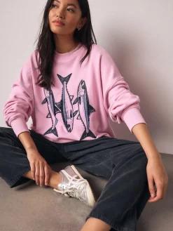 Roze - Graphic Beaded Fish Graphic Sweatshirt*Next Discount