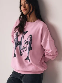 Roze - Graphic Beaded Fish Graphic Sweatshirt*Next Discount
