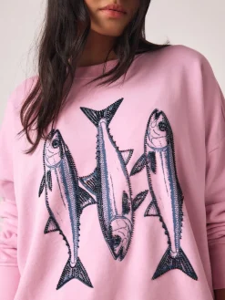 Roze - Graphic Beaded Fish Graphic Sweatshirt*Next Discount