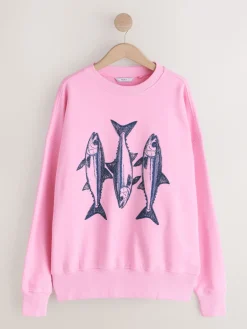 Roze - Graphic Beaded Fish Graphic Sweatshirt*Next Discount