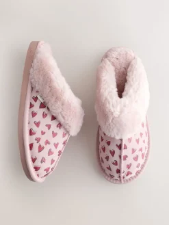 Roze - Heart Faux Fur Lined Suede Mule Slippers*Next Outlet
