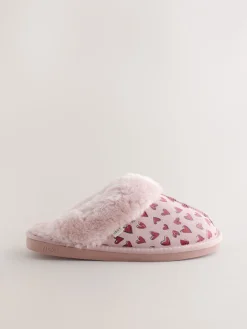 Roze - Heart Faux Fur Lined Suede Mule Slippers*Next Outlet