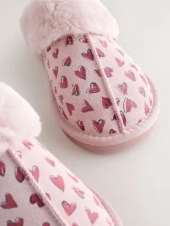 Roze - Heart Faux Fur Lined Suede Mule Slippers*Next Outlet