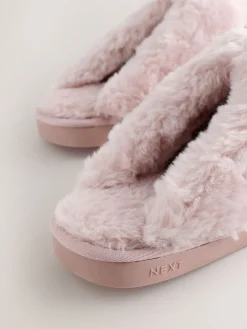 Roze - Heart Faux Fur Lined Suede Mule Slippers*Next Outlet