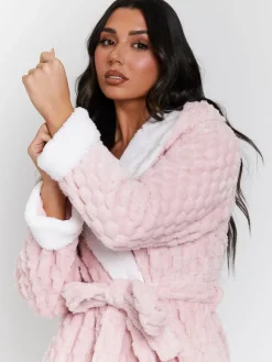 - - Geometrische luxe fleece maxi-badjas met capuchon*Loungeable Outlet