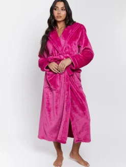 Roze - Christmas Ribbon Trim Luxury Fleece Hooded Maxi Robe*Loungeable Clearance