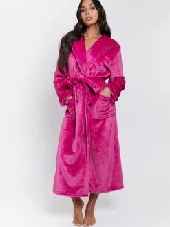 Roze - Christmas Ribbon Trim Luxury Fleece Hooded Maxi Robe*Loungeable Clearance