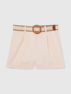 - Beau linnen shorts met geplooide voorkant en ceintuur*Reiss Discount