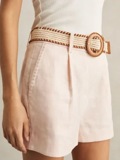 - Beau linnen shorts met geplooide voorkant en ceintuur*Reiss Discount