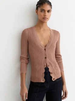 - Vinny Rib-Knit Scallop-Trim Cardigan*Reiss New