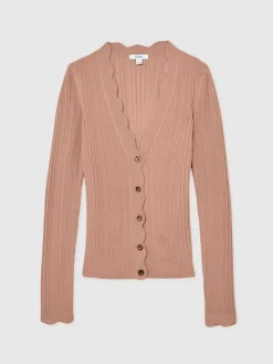 - Vinny Rib-Knit Scallop-Trim Cardigan*Reiss New