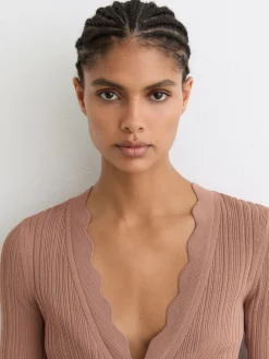 - Vinny Rib-Knit Scallop-Trim Cardigan*Reiss New