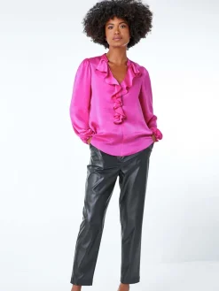 - satijnen blouse met ruches aan de hals*Roman Best