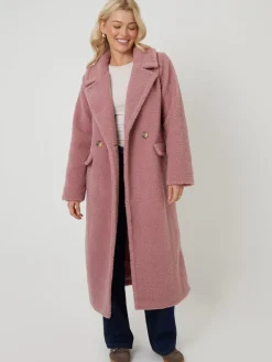 - Longline Double Breasted Borg Coat*Threadbare Outlet