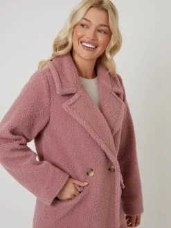 - Longline Double Breasted Borg Coat*Threadbare Outlet