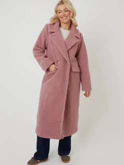 - Longline Double Breasted Borg Coat*Threadbare Outlet