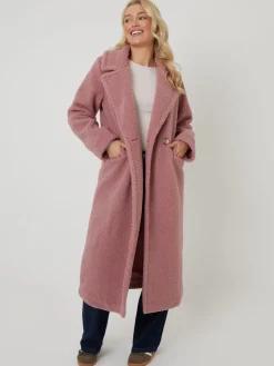 - Longline Double Breasted Borg Coat*Threadbare Outlet